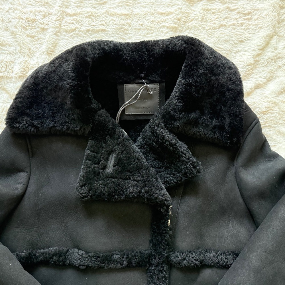 ALLSAINTS Shearling, Suede & Leather Black Jacket Biker/Moto-Inspired NWT Sz L - Picture 7 of 16